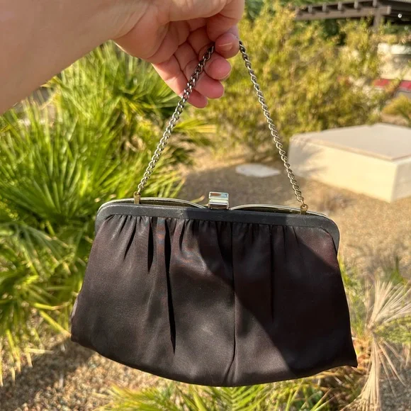 Vintage Ande Black Satin Clutch with Chain - Picture 3 of 6